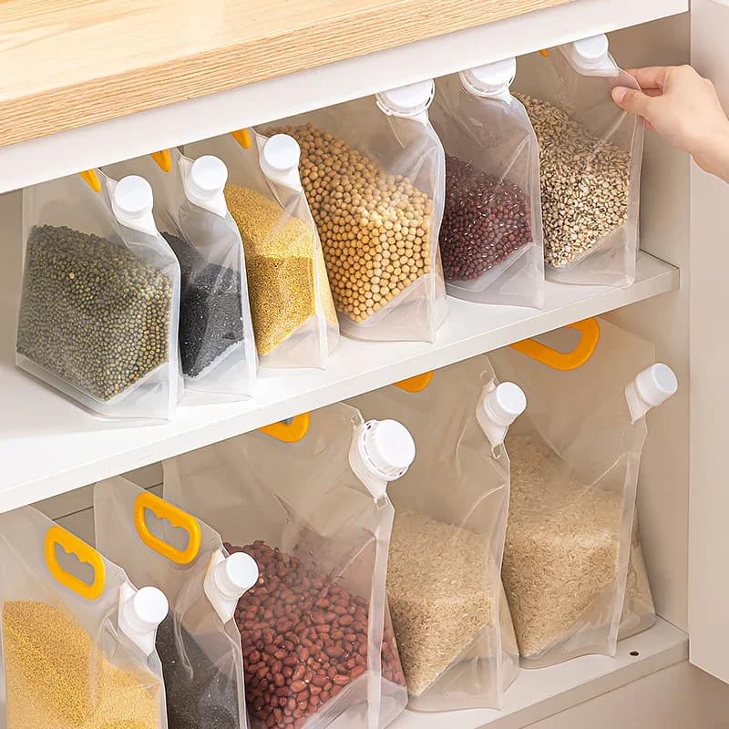 10 Pezzi Sacchetti per Conservazione Cereali, Dispenser per Riso, Contenitore Sigillato Anti-insetti per Alimenti, Organizzatore da Cucina