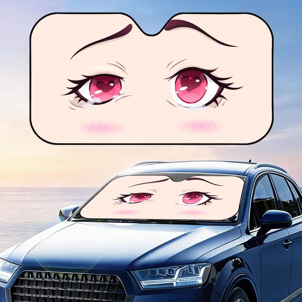 Parasole Pieghevole Universale per Auto con Occhi di Ragazze Anime Carine, Protezione UV e Isolamento Termico