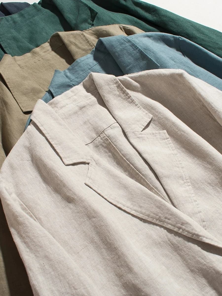Elegante Giacca in Cotone e Lino da Donna, Manica Lunga, Casual, Comoda, Taglie Forti, Traspirante, con Bottoni, per Ufficio