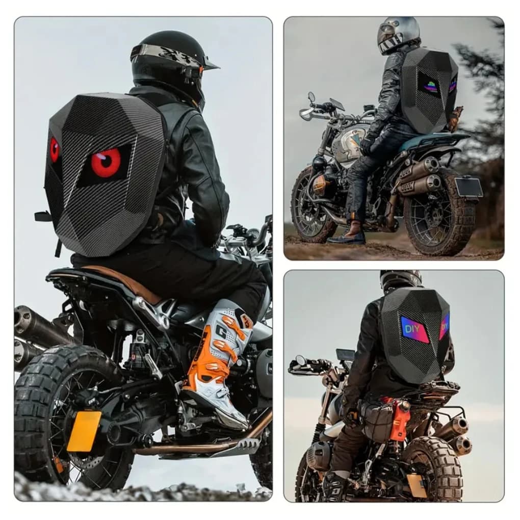 Zaino LED per uomo Zaino per casco da ciclismo per moto con guscio rigido in PVC per donna Zaino per laptop impermeabile da viaggio d'affari