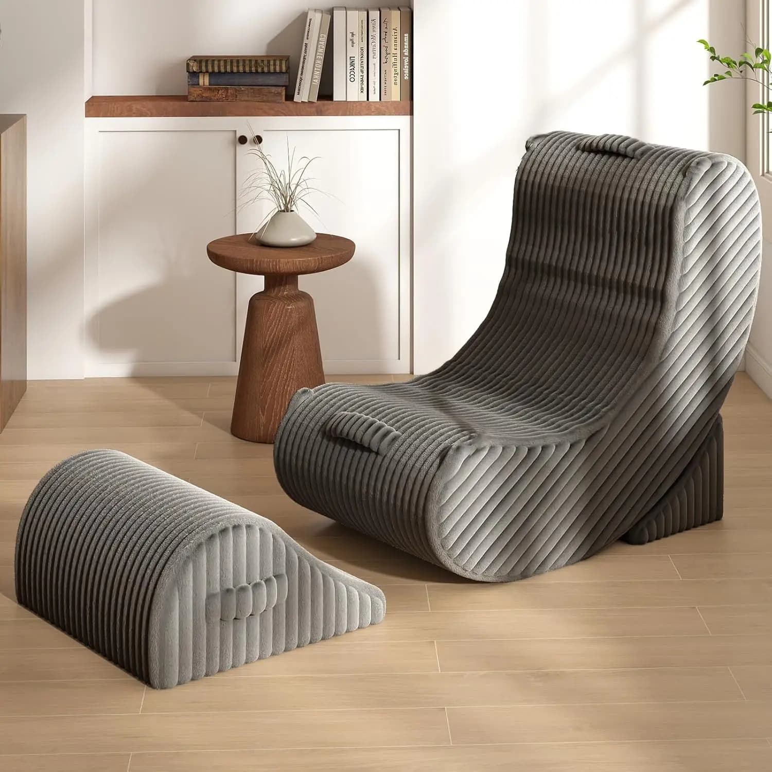 Poltrona Sacco Regolabile in Memory Foam con Poggiapiedi, Tessuto in Corduroy per Soggiorno, Camera da Letto, Cameretta