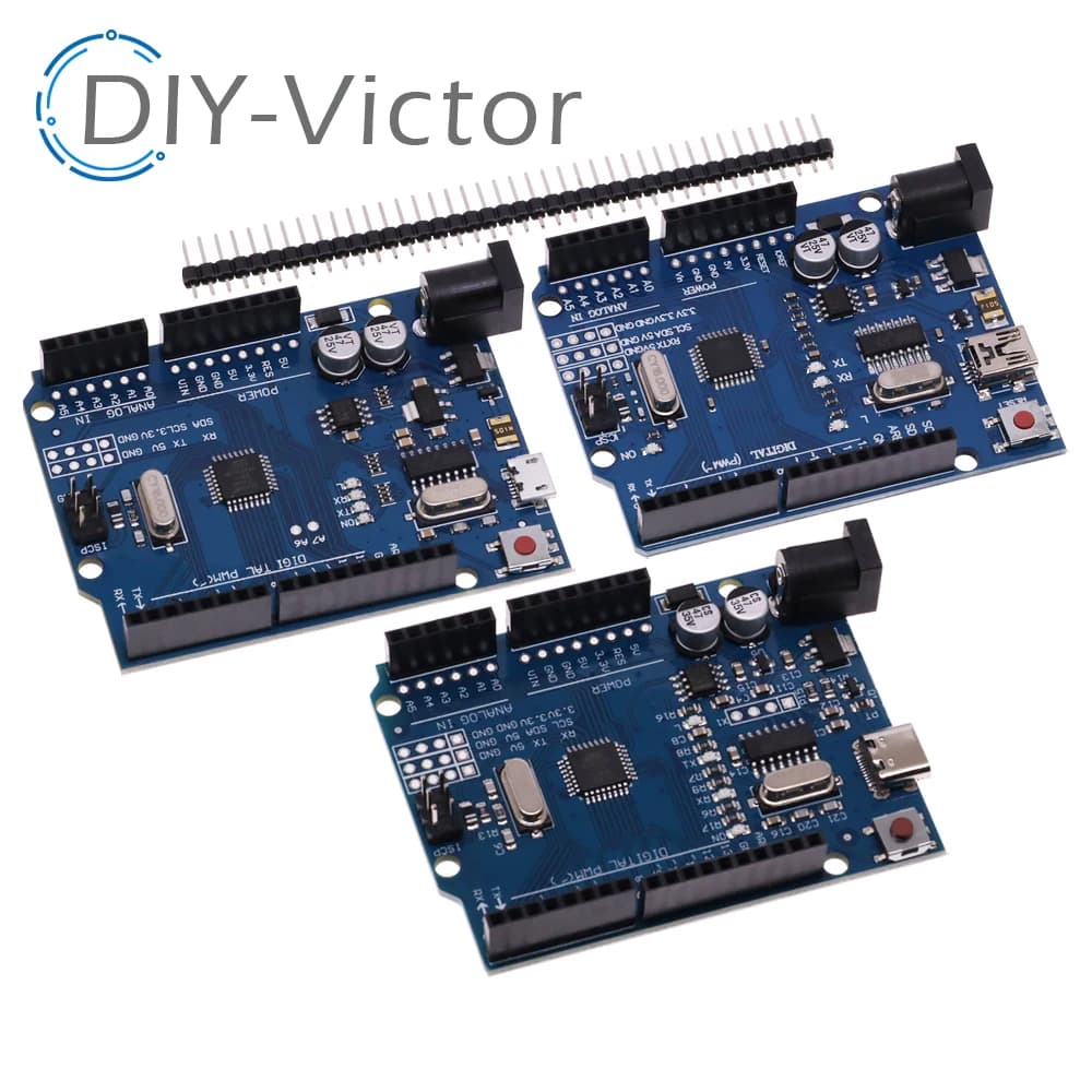 Scheda di sviluppo UNO R3 con chip ATMEGA328P 16Mhz per Arduino, USB TYPE-C CH340G, CH340 ATmega328P, pin header dritti + CAVO