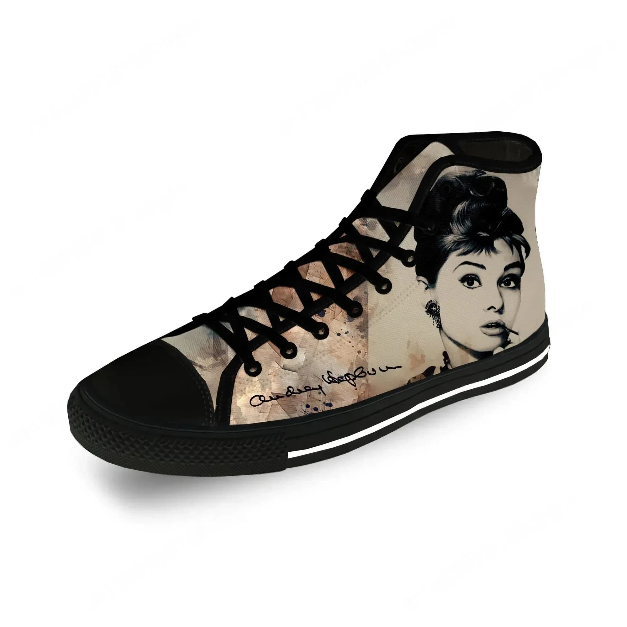 Scarpe da ginnastica alla moda in tela con stampa 3D di Audrey Hepburn, stile casual, leggere e traspiranti, per uomo e donna