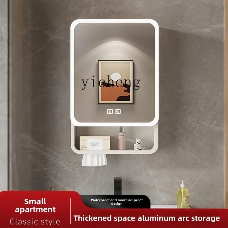 Armadietto a specchio da bagno di piccole dimensioni, spazio addensato, specchio intelligente da parete per bagno in alluminio