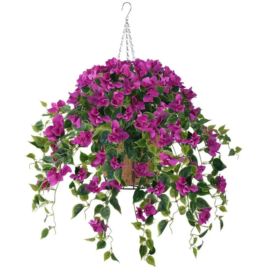 Artificial Flower Basket Pendants for Outdoor Decoration, 4 Pieces of Bouganvillea Flowers in Synthetic Silk from Realistic Appearance, UV Rare Resistant