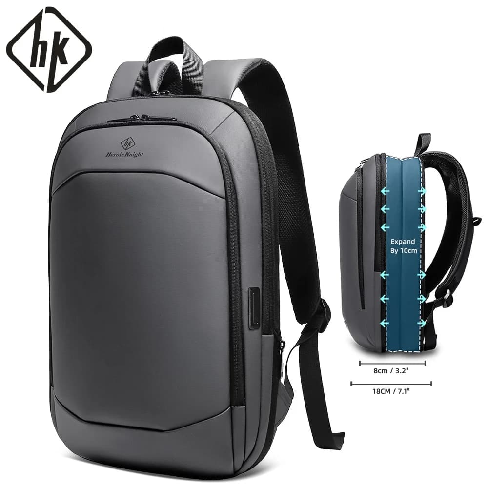 Zaino da lavoro HK per uomo Zaino per laptop da 17 pollici con porta USB Borsa da viaggio impermeabile espandibile sottile Borsa per computer da lavoro di grandi dimensioni