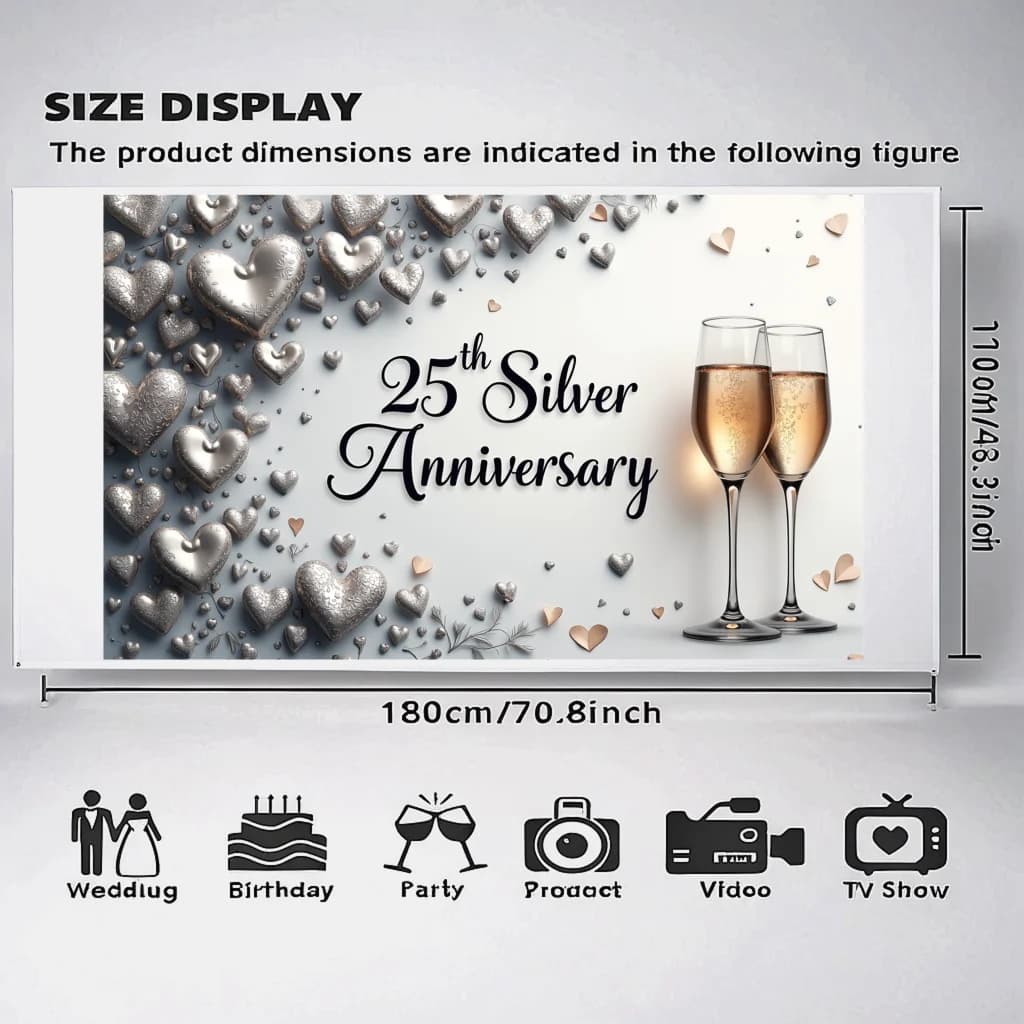 25° anniversario di matrimonio Sfondo Decorazioni a forma di cuore Forniture per feste Banner Celebrazione romantica Evento Sfondo Puntelli per foto