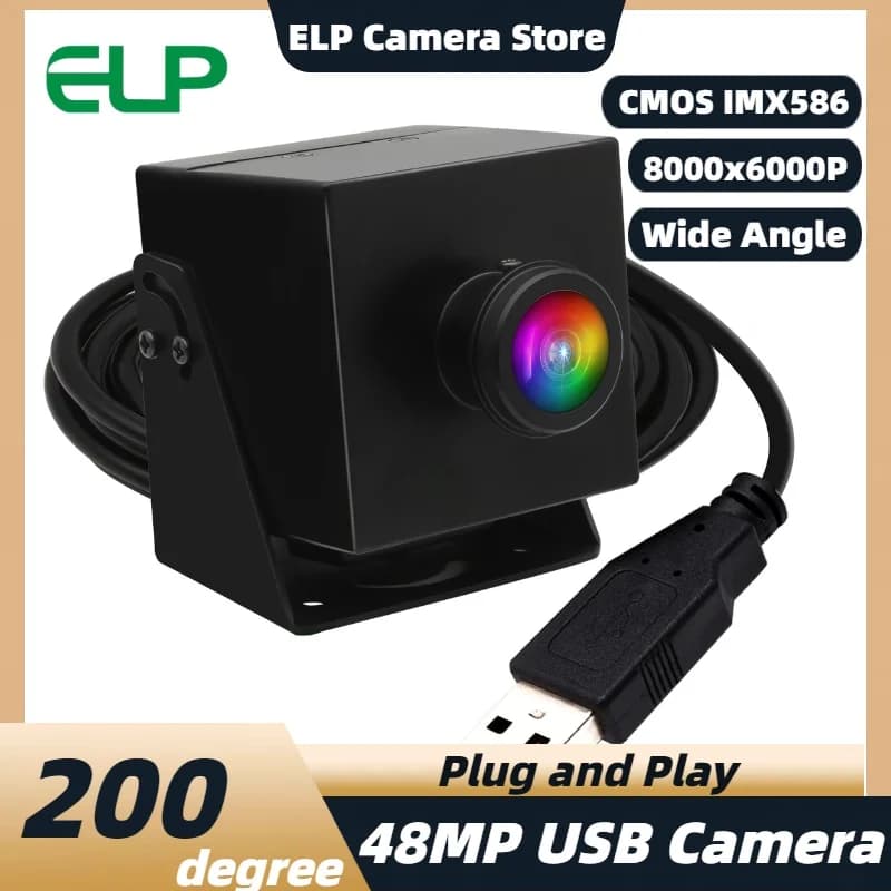 USB camera ELP 48MP 8K Ultra HD FOV 200 degree wide-angle fisheye lens 4K 30fps webcam mini USB industrial for 3D printer