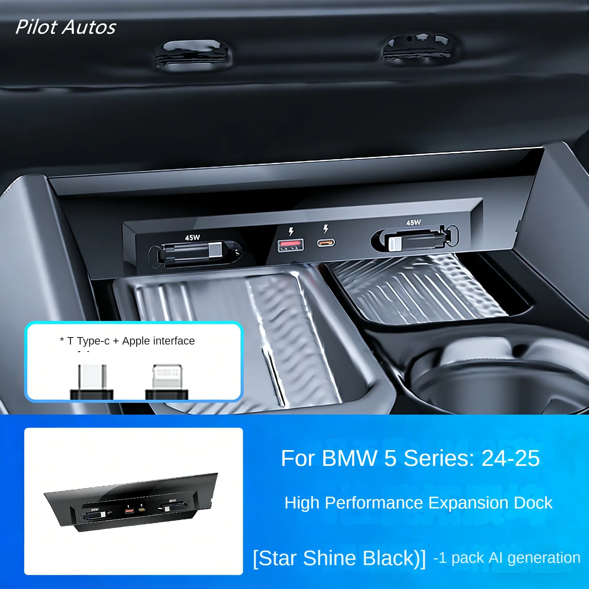 Stazione di Ricarica Rapida 160W per BMW Serie 5 G60 G61 G68 2024 2025, Adattatore USB per Accendisigari