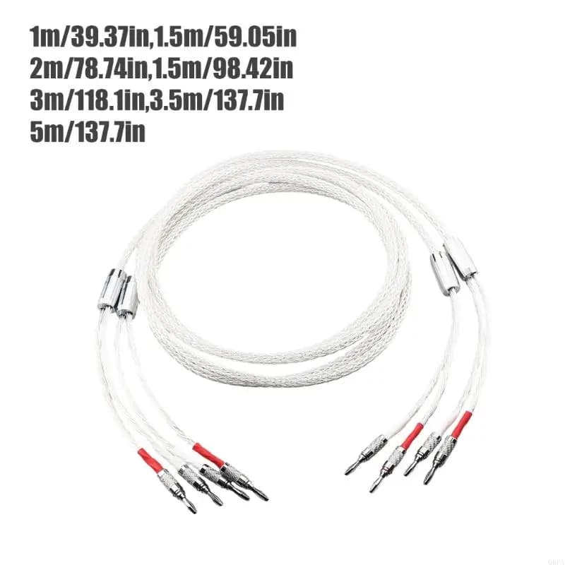Cavo per altoparlanti placcato argento Q6PA Premium 8AWG con connettori a banana e connettore a Y per sistemi uditivi Hi-Fi