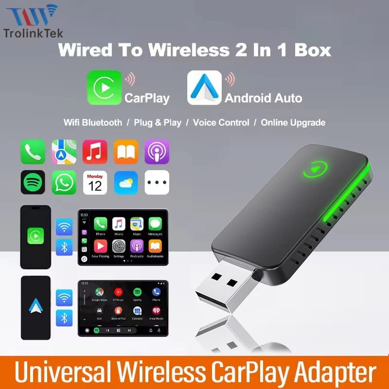 Nuovo adattatore box AI 2 in 1 cablato a Carplay wireless e Android Auto per CarPlay cablato al 99%/auto Plug and Play WiFi Smart Dongl