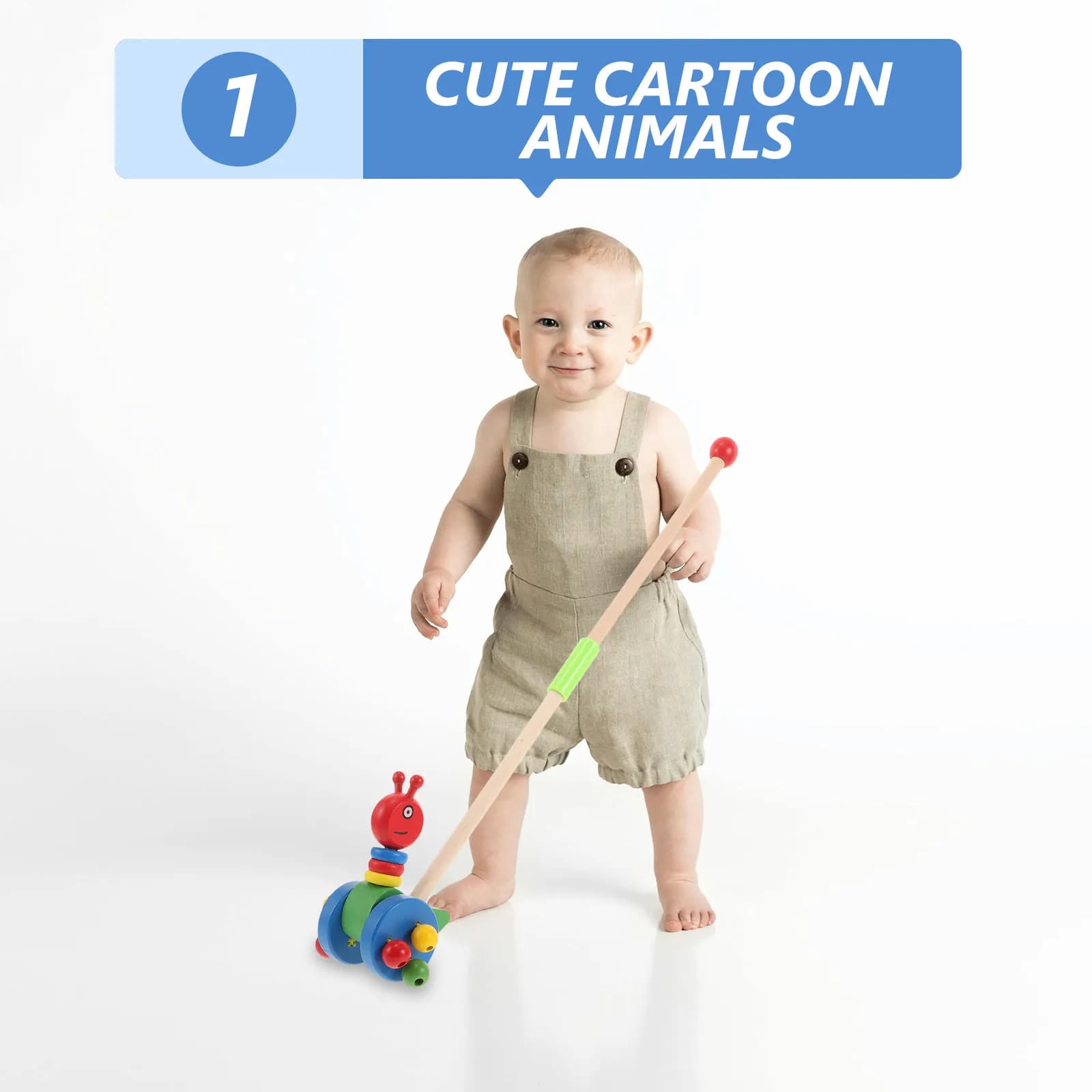 Wooden Push Along Walker for Toddlers Cartoon Animal Design Sturdy Handle Encourages Independent Walking Motor Skill Development