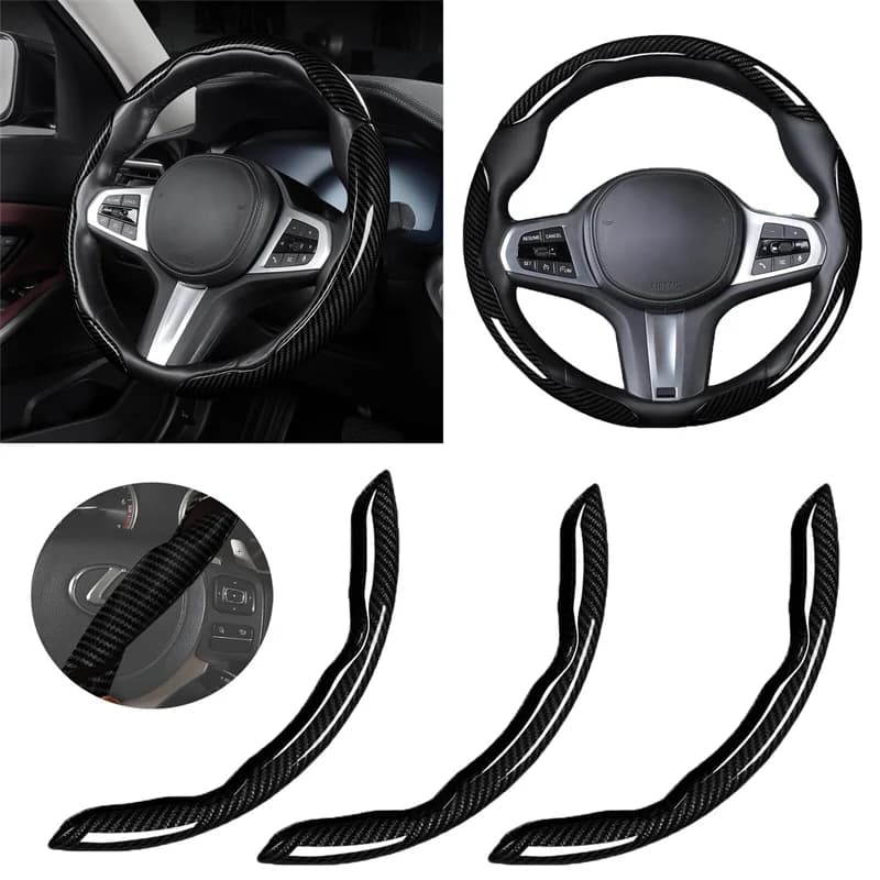 Set di 3 Coprivolante in Fibra di Carbonio da 38cm, Antiscivolo, Protettivo, Segmentato, Accessori per lo Styling dell'Auto, Adatto al 99% delle Auto