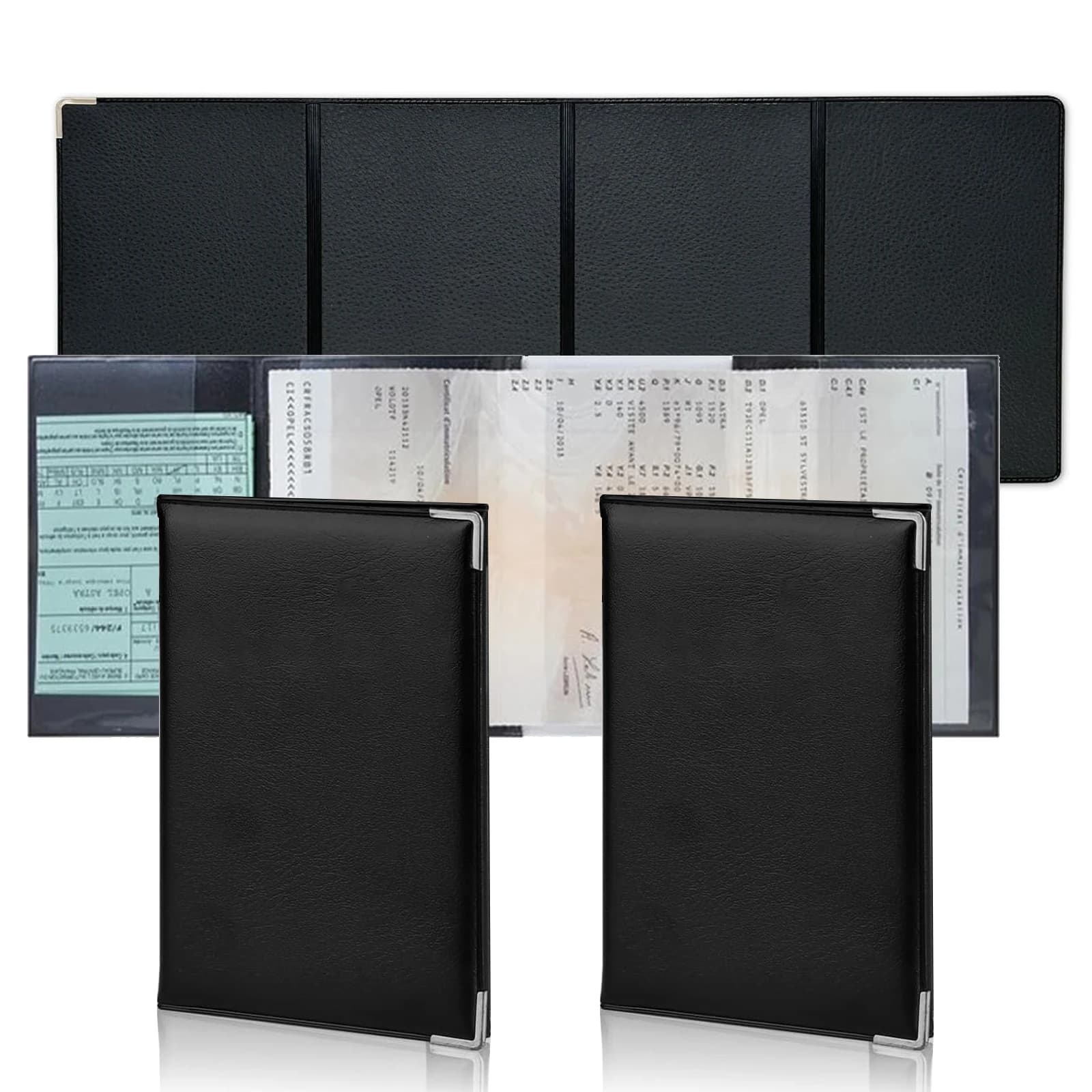 Portacarte grigio a 4 pieghe da 1/2 pezzi in similpelle Porta documenti, assicurativi e licenza per veicoli – Elegante, compatto e durevole