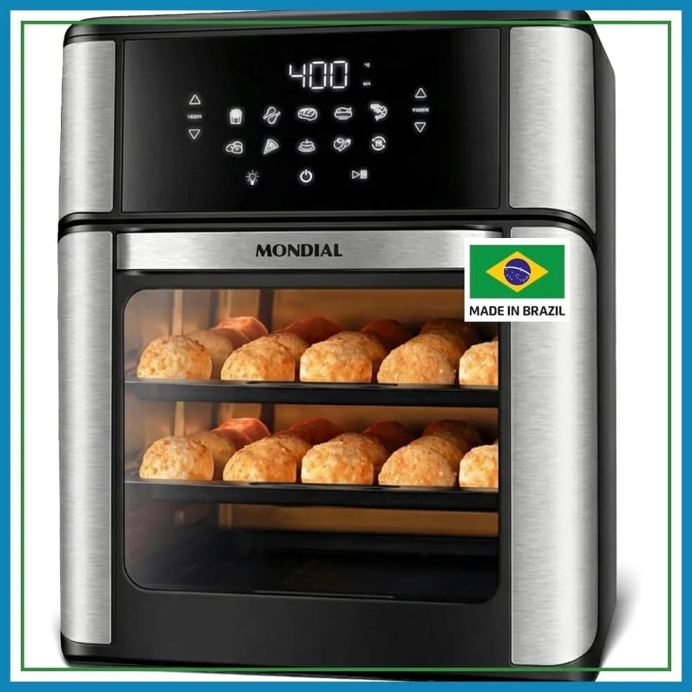 Forno Friggitrice ad Aria da 1800W, 12.7QT, con Touchscreen e Spegnimento Automatico, Combinazione Forno Tostapane, in Acciaio Inossidabile Nero