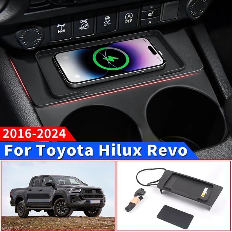 Modulo di ricarica wireless per cellulare con sensore di ricarica per console centrale Toyota Hilux Revo 2016-2024, ricambi per modifica auto