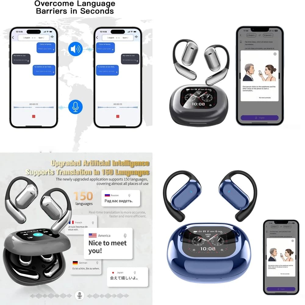 OWS AI Language Translation Headphone Wireless with 144 Online Languages Earbuds with LCD Display Mobile Accessories Wholesale