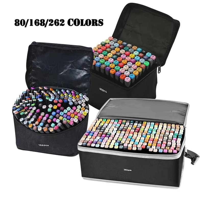 Set di Pennarelli Artistici a Doppia Punta 80/168/262 Colori, Set per Schizzi e Design, Forniture per Arte