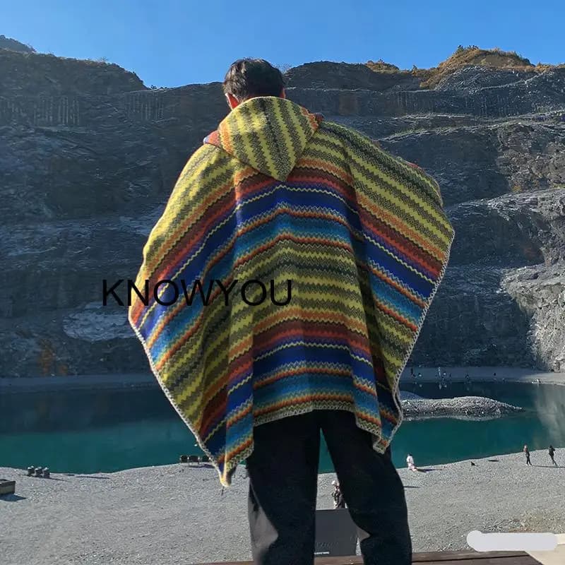 Men's Shawl Warm Artificial Cashmere Ponchos Hooded Jacket Cloaks Autumn Winter Blanket Women Male Coat Blanket Pashmina