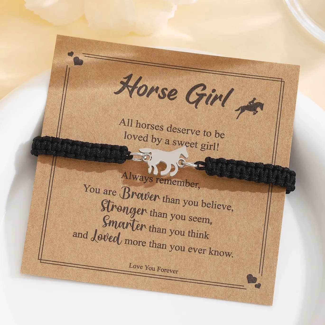 ZIRIUISP Braccialetti con ciondoli a forma di cavallo per donna Bracciale in corda fatta a mano regolabile Gioielli per ragazze Regalo per amanti dei cavalli