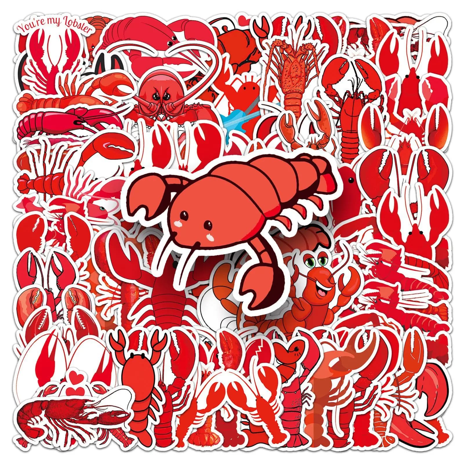 50 Pezzi Adesivi Impermeabili a Forma di Aragosta Cartoon per Decorazione Fai-da-Te di Telefoni, Valigie, Laptop, Chitarre, Bici, Skateboard, Frigoriferi, Caschi e Giocattoli per Bambini