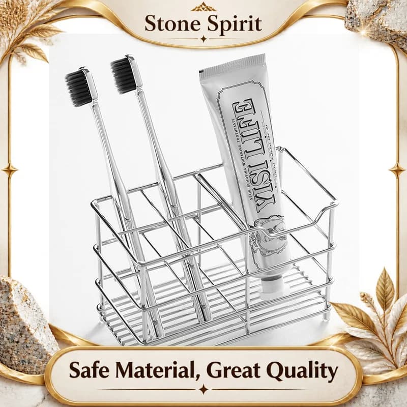 Stainless Steel Toothbrush Holder - Minimalist Bathroom Countertop Organizer for Toothpaste, Multi-Functional Storage Stand Base