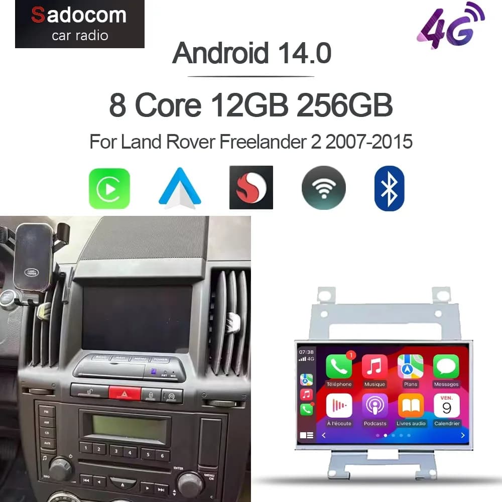 Autoradio Android 15 da 7 pollici 12GB con CarPlay per Land Rover Freelander 2 2007-2015, Navigatore GPS, Lettore Multimediale Auto con Wifi
