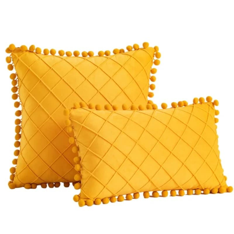 Velvet Lumbar Pillow Covers 30x50cm 45x45cm Diamond Stripe with Pompom Tassel Yellow Orange Soft Throw Pillowcase for Home Decor