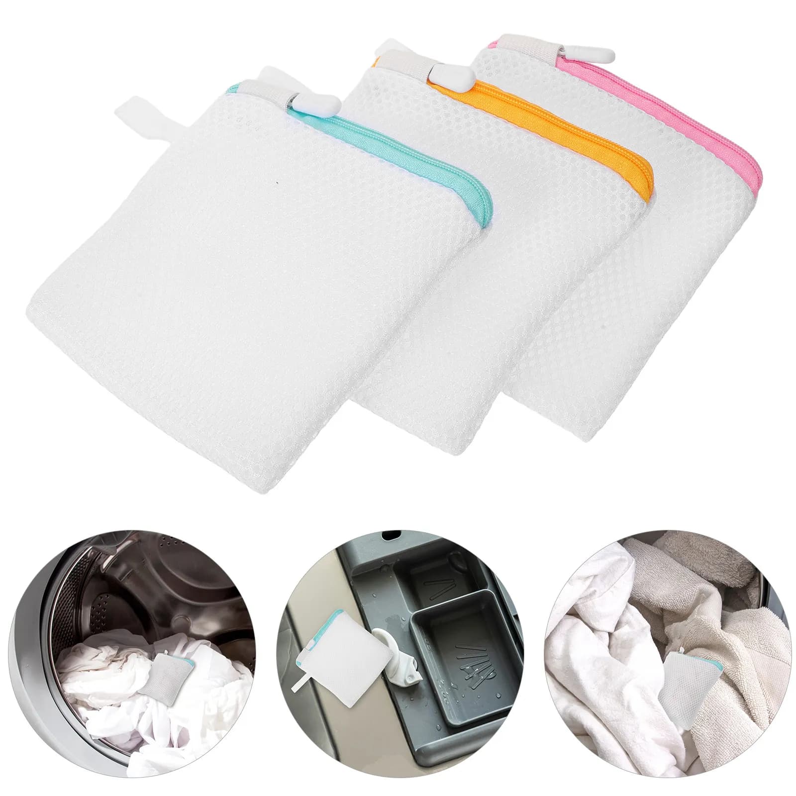 Set of 6 small laundry net bags with zipper for delicate linen, bras, socks, underwear, washing machine, travel, quick drying, polyester