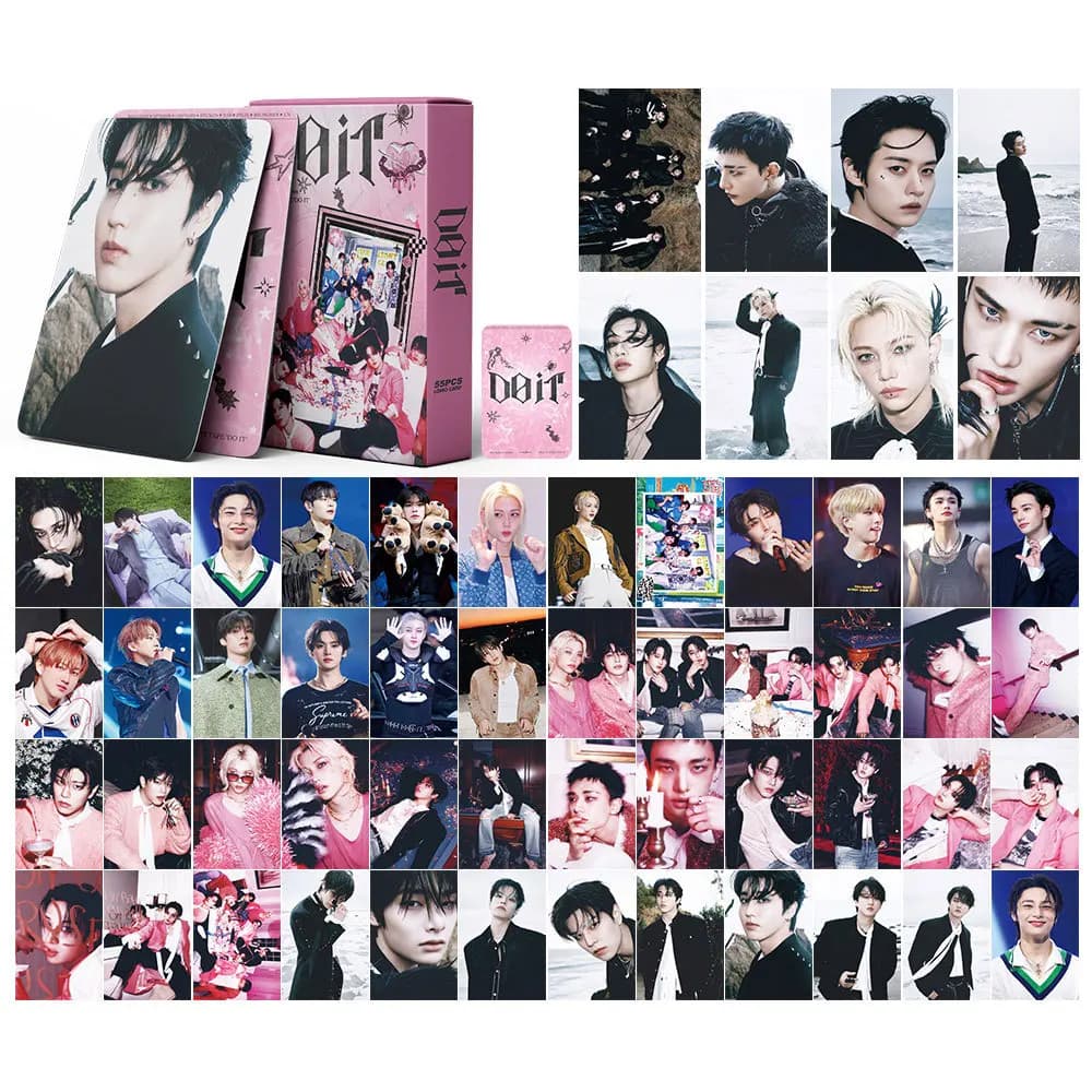 55 Pezzi Stray Kids DO IT Stile Identico Piccole Carte SKZOO Felix Carte Lomo Carte di Supporto Collezione Fan Regalo per le Feste