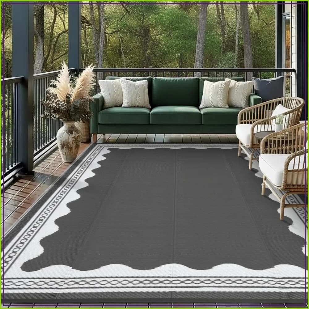 10x14 Outdoor Rug Reversible Waterproof Patio Carpet, Easy-Clean Quick Dry Plastic Straw Rug for Camping Picnic Balcony Porch RV