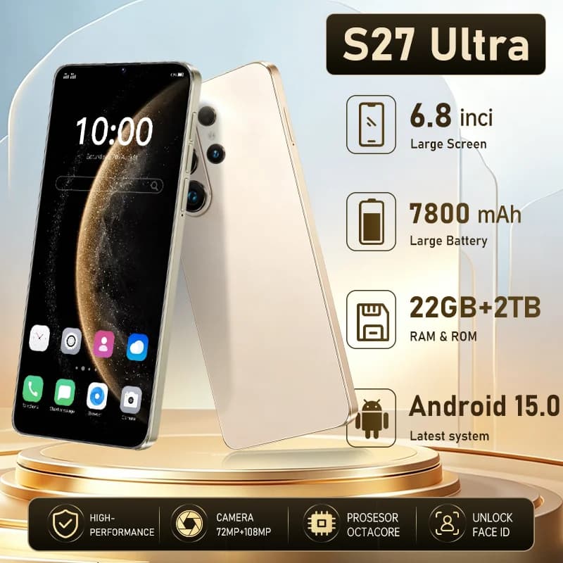 Hot Global Version For S27 Ultra Original Mobile Phones Standby 6.8"HD High Quality 5G 7800mAh Android 108MP Dual Card
