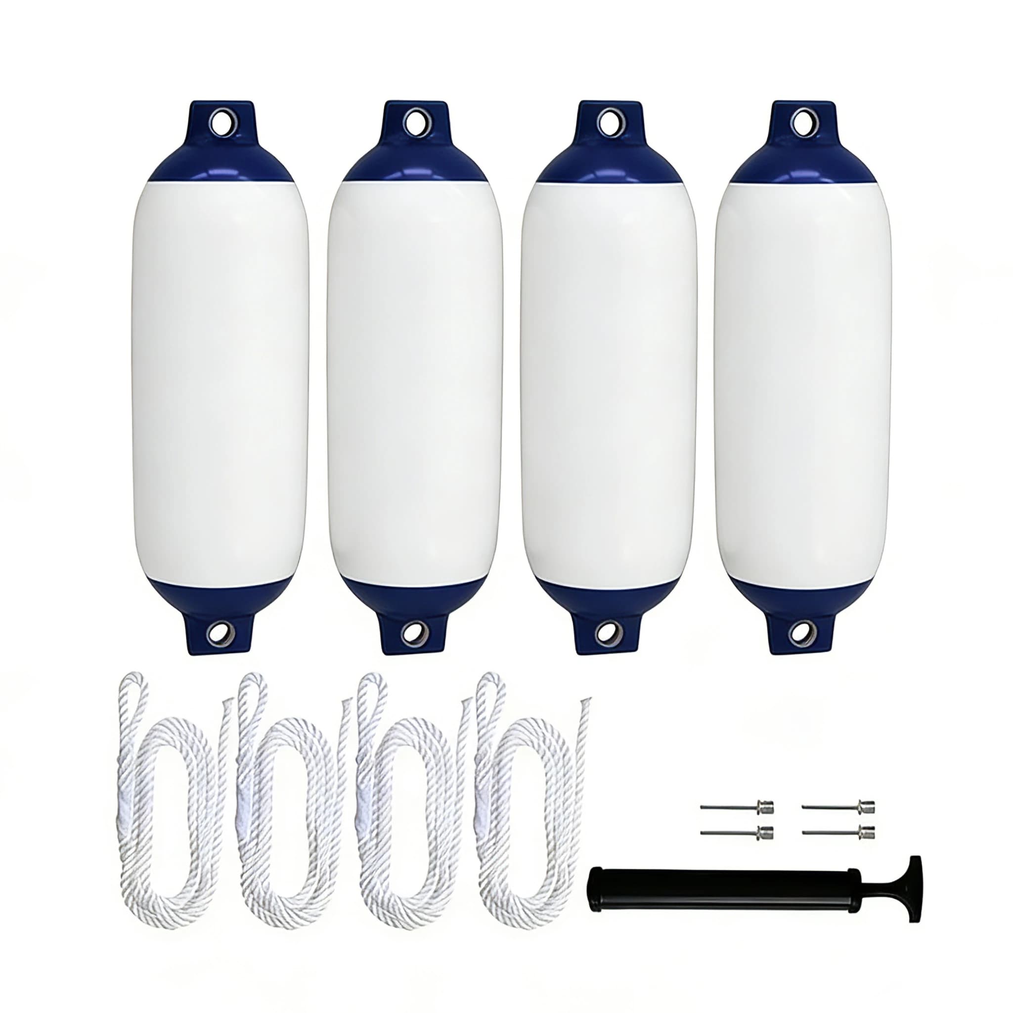 4-Pack G1 Boat Fender Set 5.5 Inch Inflatable PVC Bumper Kit with Ropes & Pumps for Yachts Sailboats Fishing Boats Docking