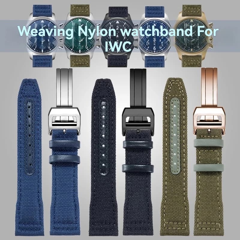 20 21 22mm Nylon Watch Strap For IWC Nylon Genuine Leather WatchBand Big Pilot Little Prince Mark 18 khaki Blue green Bracelet