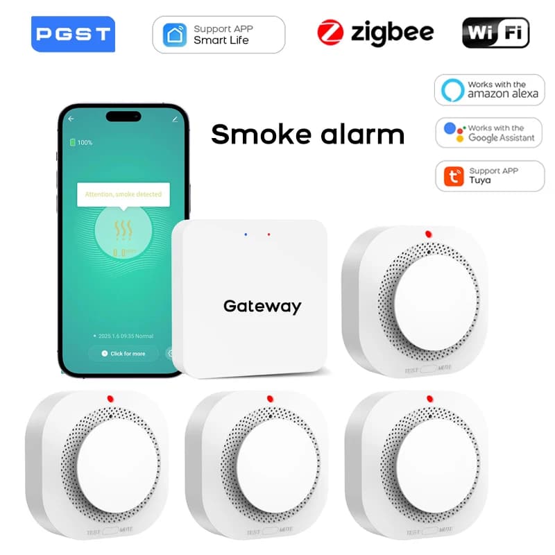 Tuya WiFi ZigBee Smart Smoke Detector Sensor Home Security Fire Protection Smoke Alarm For Security System Via Smart Life APP