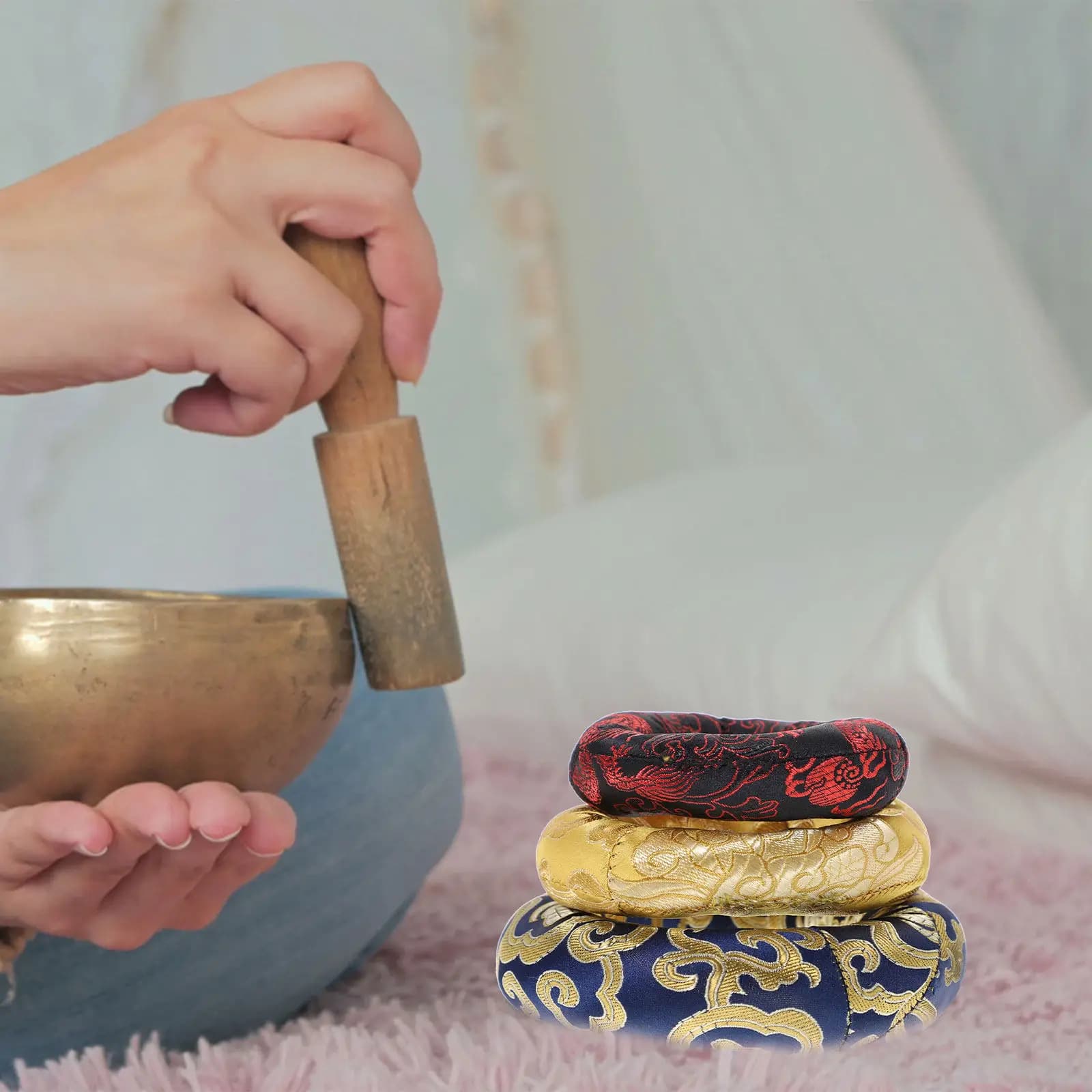 Buddha Sound Bowl Pad 3 Sizes 8 10 12cm Cloud Pattern Embroidery Gift Tibetan Singing Bowl Mat Cushion Meditation Decor