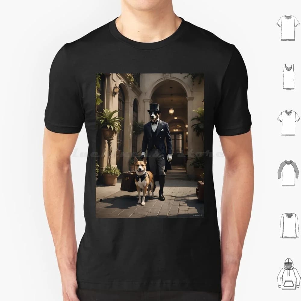Butler Dog prende il bagaglio T Shirt 6xl Cotton Cool Tee Dogs Butler Bagagli Gentleman Abstract Non conformista Abito divertente