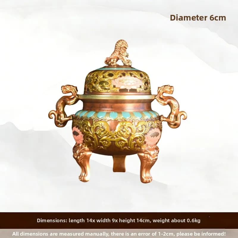 2026 Household Brass Censer Lion Lid Chi Dragon Ear Design Tripod Incense Burner Living Room Desktop Worship Ornament