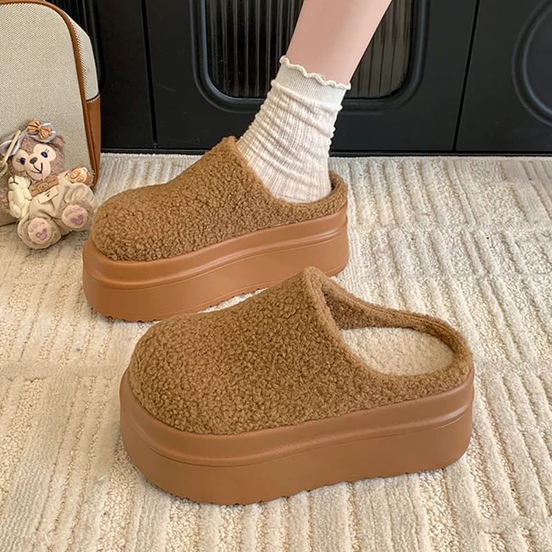 Appartamenti Pantofole con plateau Pelliccia Donna Ciabatte Scarpe Casual Home Infradito 2025 Fad Nuovo Slingback Abito invernale Stivali da neve caldi da donna