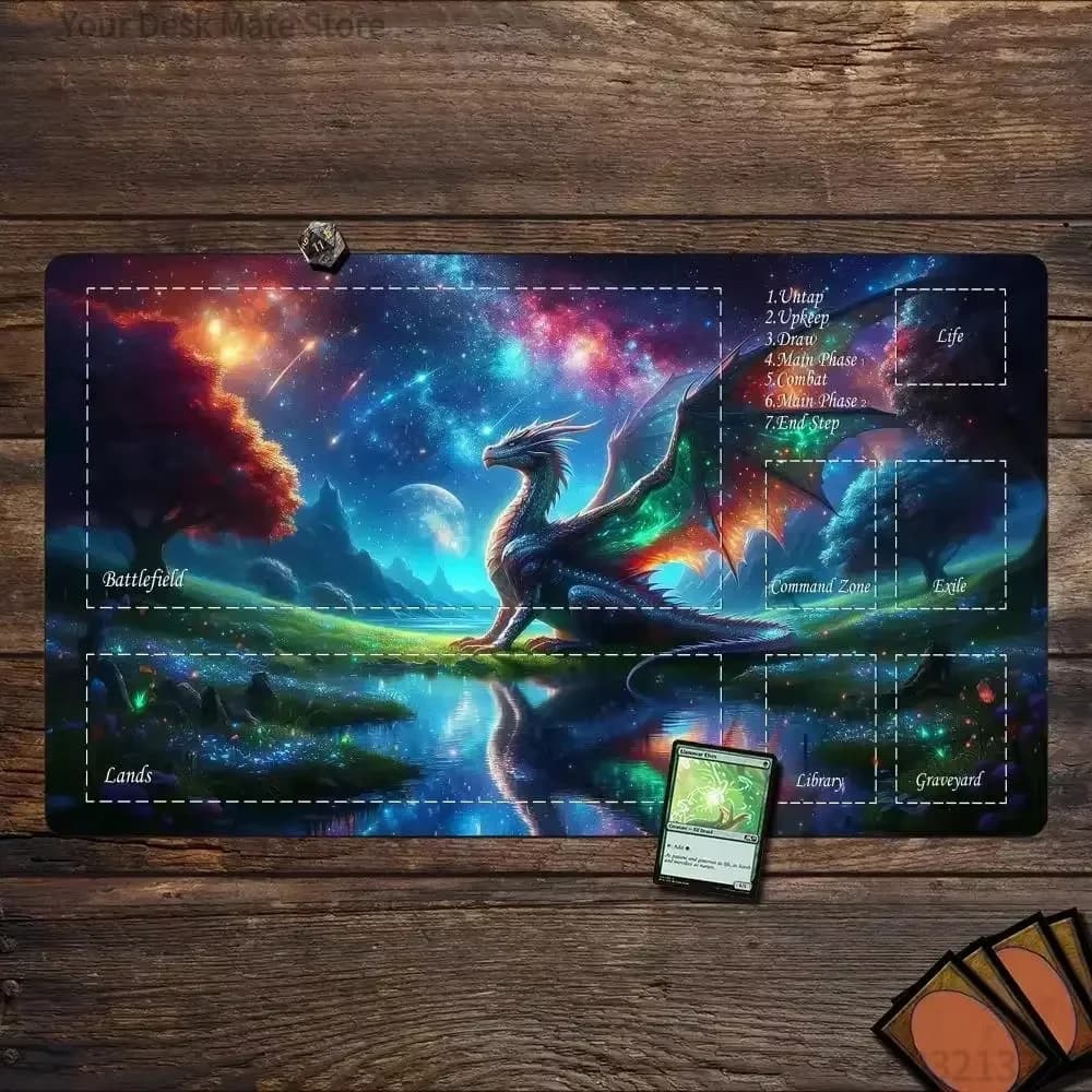 1Pcs Galaxy Dragon Zoned Playmat Print Large Stitched Edge Mouse Pad Non-Slip Desk Mat for TCG Gaming