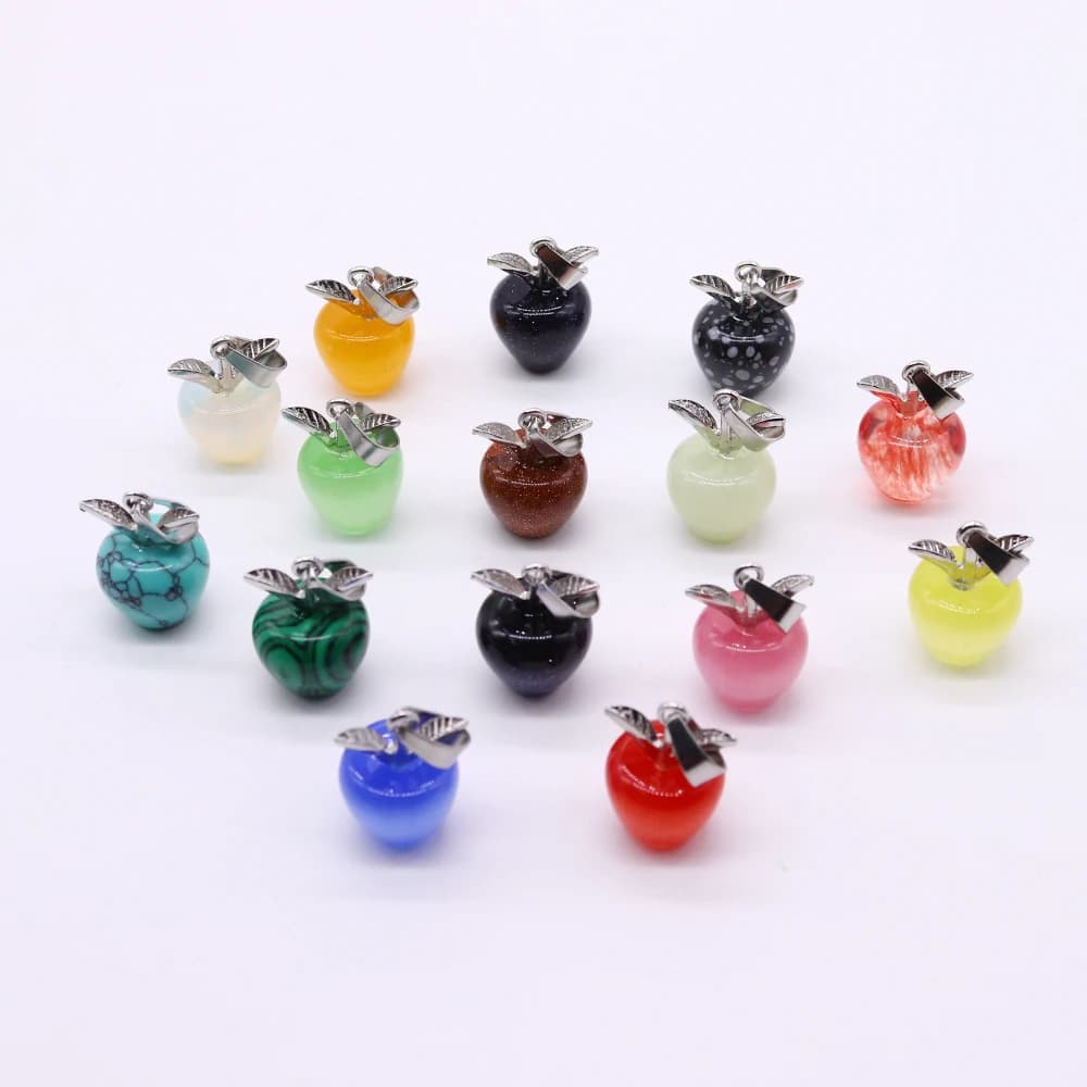 1pc New Mini Apple Pendant Natural Stone Colored Crystal Stone Agate Handmade Healing Necklace Pendant for DIY Earring Making