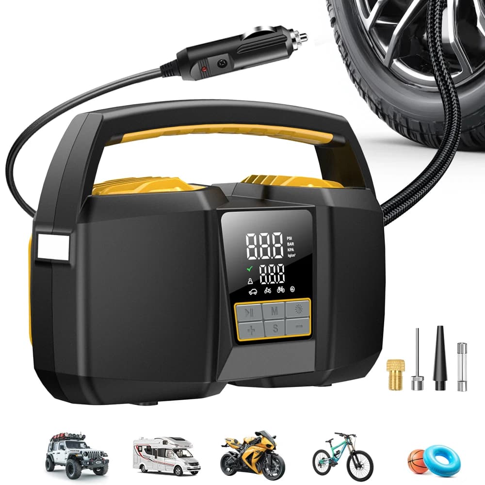 Gonfiatore doppio super veloce a 25 cilindri Carsun da 150 Psi - Accendisigari da 12 V alimentato con luce LED (compatibile con camper/Suv/pneumatici grandi)