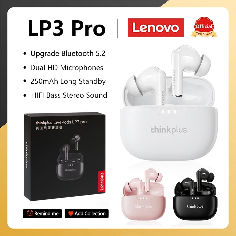 Auricolari originali Lenovo Lp3 pro TWS Auricolari Bluetooth 5.3 senza fili HIFI Suono Riduzione del rumore Chiamata HD Cuffie a bassa latenza