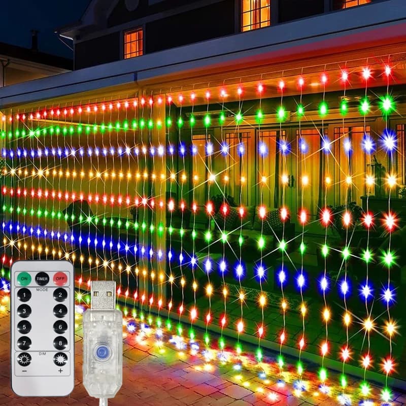 Decorazioni natalizie Ghirlanda per tende a LED sulla finestra Alimentazione USB Lucine Festone con telecomando Ghirlanda di luci a LED per Capodanno 2026