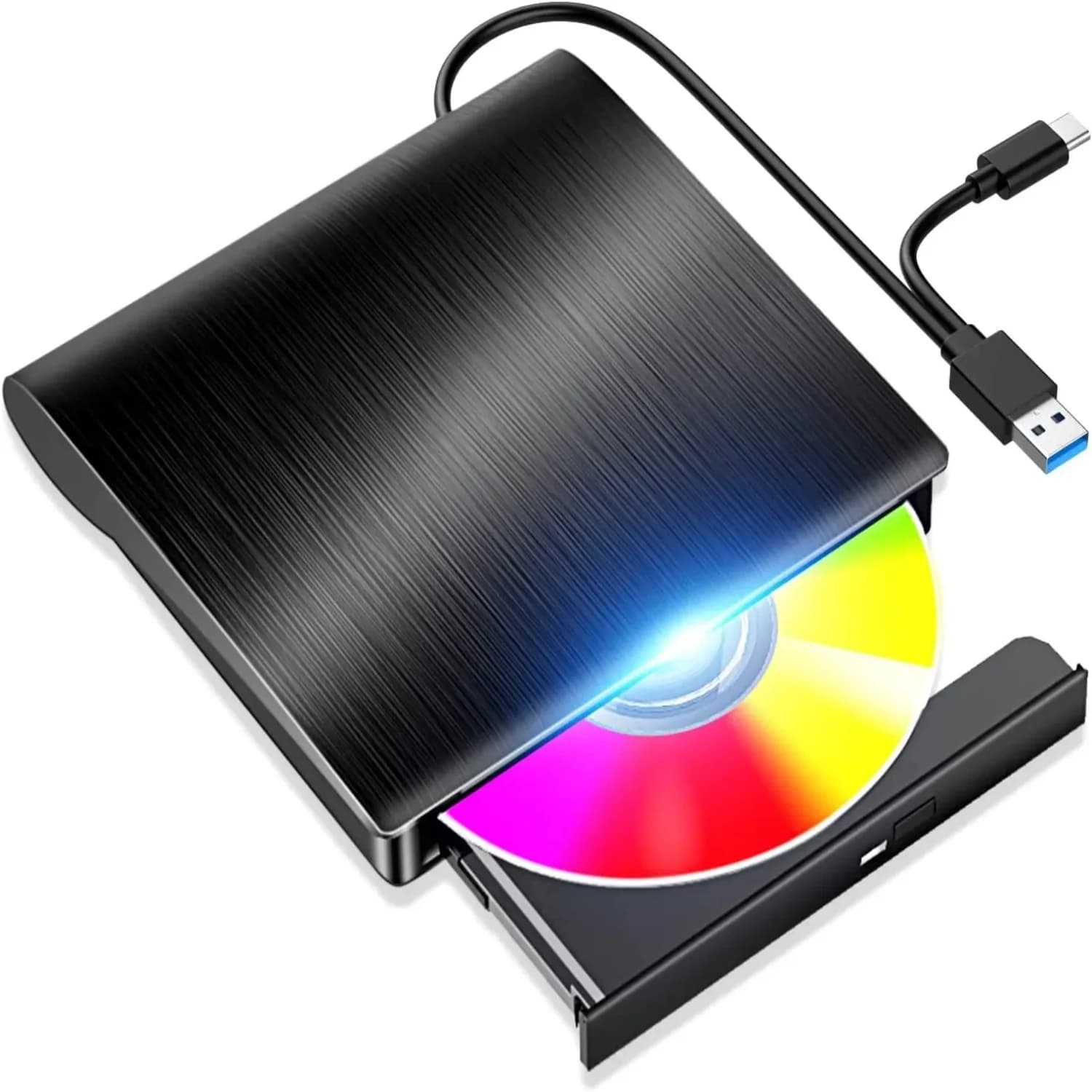 Unità CD DVD esterna, masterizzatore CD portatile USB 3.0 Type-C 2 in 1, lettore CD esterno CD ROM +/-RW per PC portatile desktop