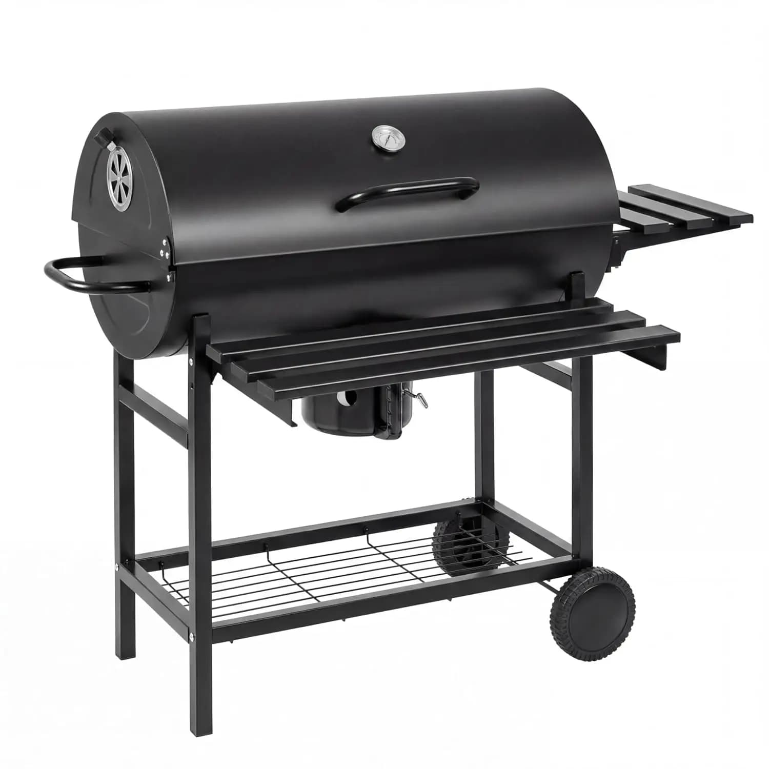 Griglia a Carbone a Barile con Termometro, Vassoio Cromato, 3 Griglie, Raccogli Ceneri, per BBQ Esterno, Campeggio, Patio, Personalizzabile