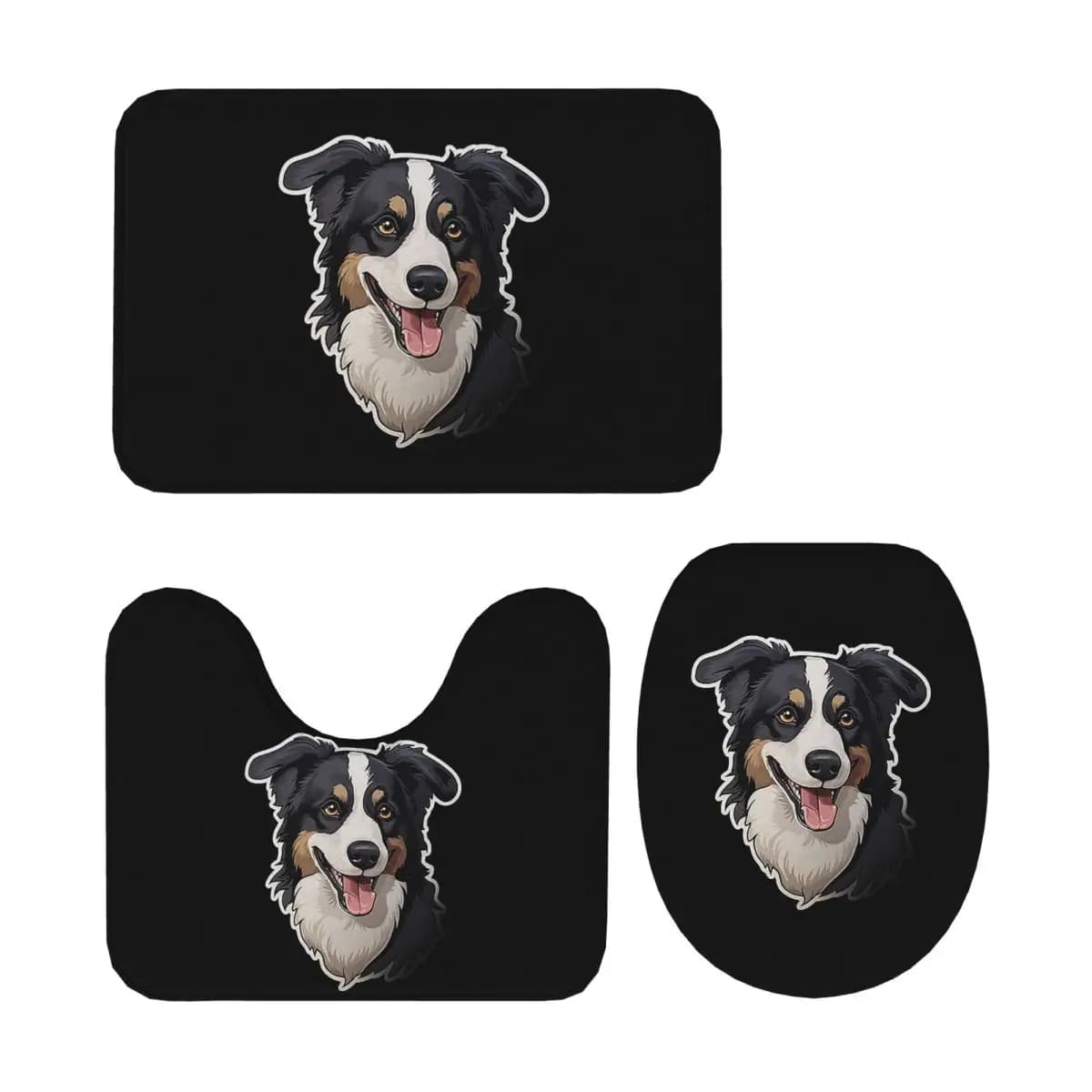 Border Collie 3 pezzi tappetino da bagno set da bagno copriwater decorazioni per la casa tappeto antiscivolo