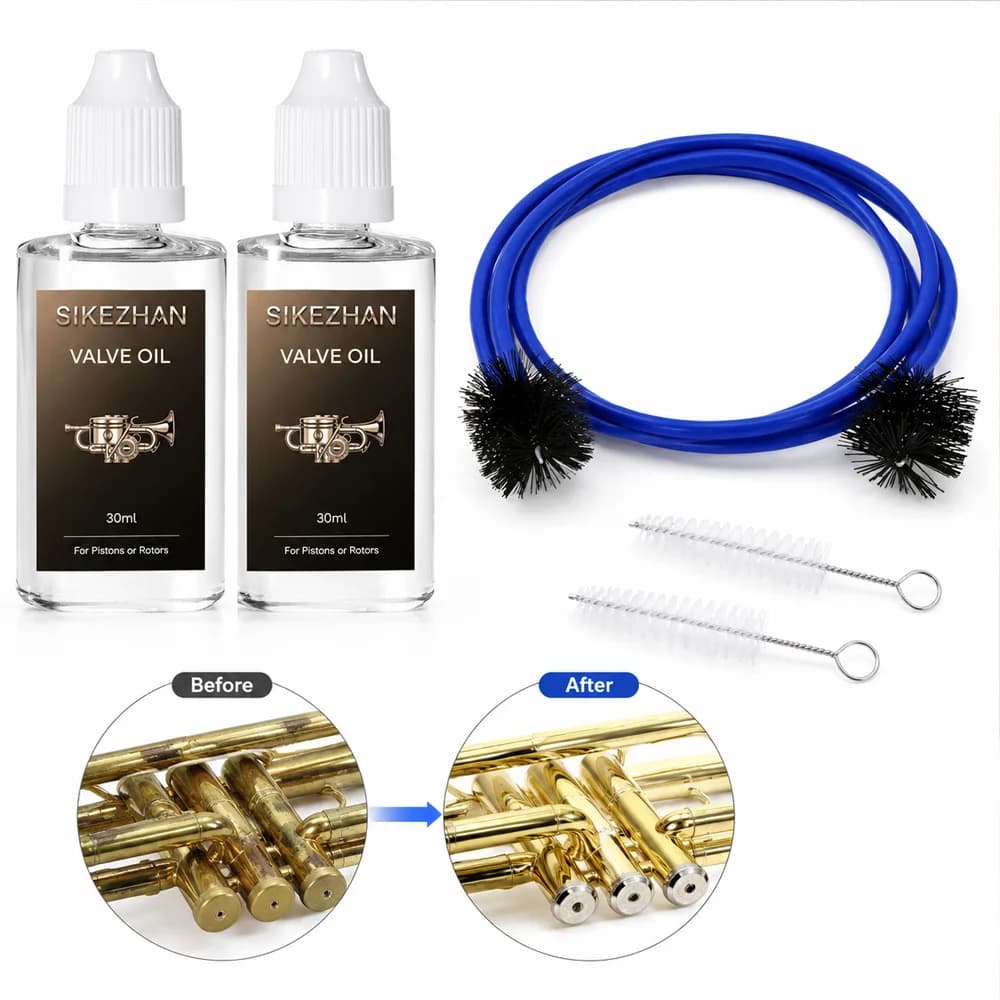 Kit di Pulizia per Tromba 2 Pezzi: Olio Lubrificante per Valvole, Spazzola a Serpente, Strumento per la Pulizia del Bocchino per la Cura di Strumenti in Ottone, Cornetta e Corno
