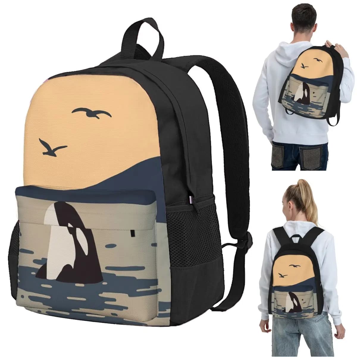 Zaino Killer Whale Orca, borsa per libri per studenti, borsa da scuola per bambini, borse a tracolla per computer per ragazzi e ragazze