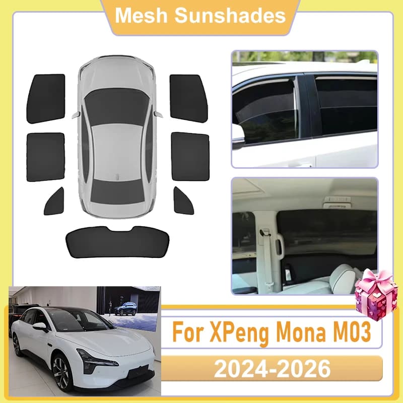 For XPeng Mona M03 Accessories 2024 2025 2026 Car Window Screen Sun Shades Covers Mesh light Shield Heat Shield Net UV Protector